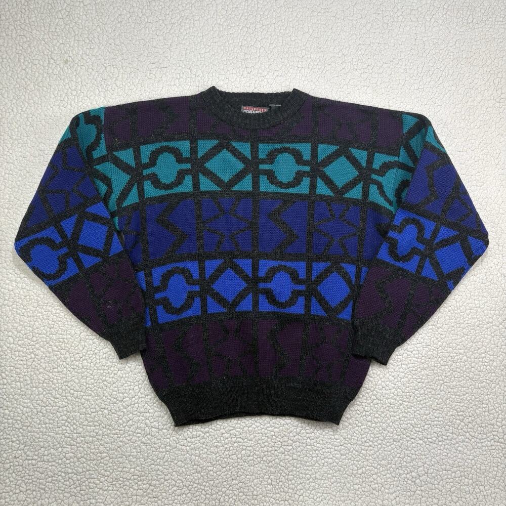 Vintage 80s Saturdays Generation Mens L Geometric Print Sweater Colorful Knit